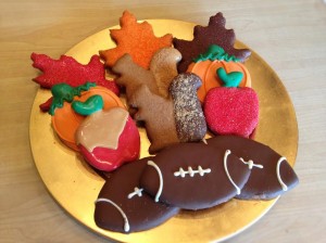An attractive plate of fall themed, grain-free dog treats.